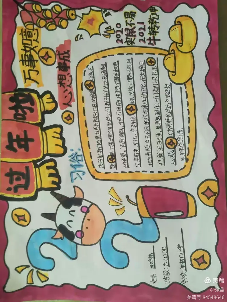 清苑区闸板口小学六二班"牛年大吉"手抄报活动